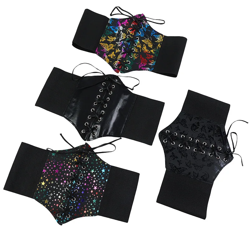 

Medieval Women Cosplay Retro High-end Wide Waist Belt with Decorative Print Fashion Elastic Viking Gothic Punk Waistband