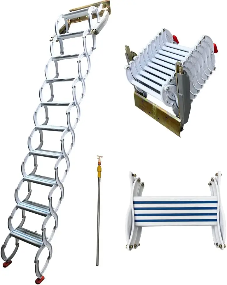 

Intbuying Wall Folding Ladder Stairs Attic Loft Stairs 21.2X5.5In Al-Mg Alloy Narrow Wall-Mounted Loft Ladder,12 Pedals,9.8Ft