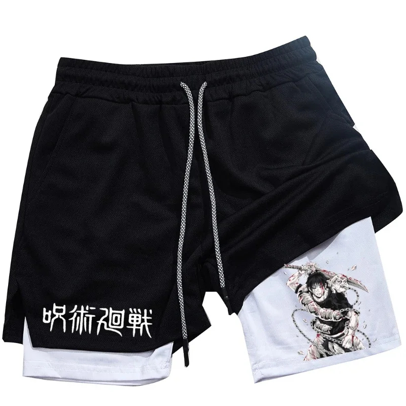 Anime Performance Shorts Toji Printed Men GYM Casual Sports Shorts Workout Running Mesh 2 In 1 Sport Short Pants shorts for men