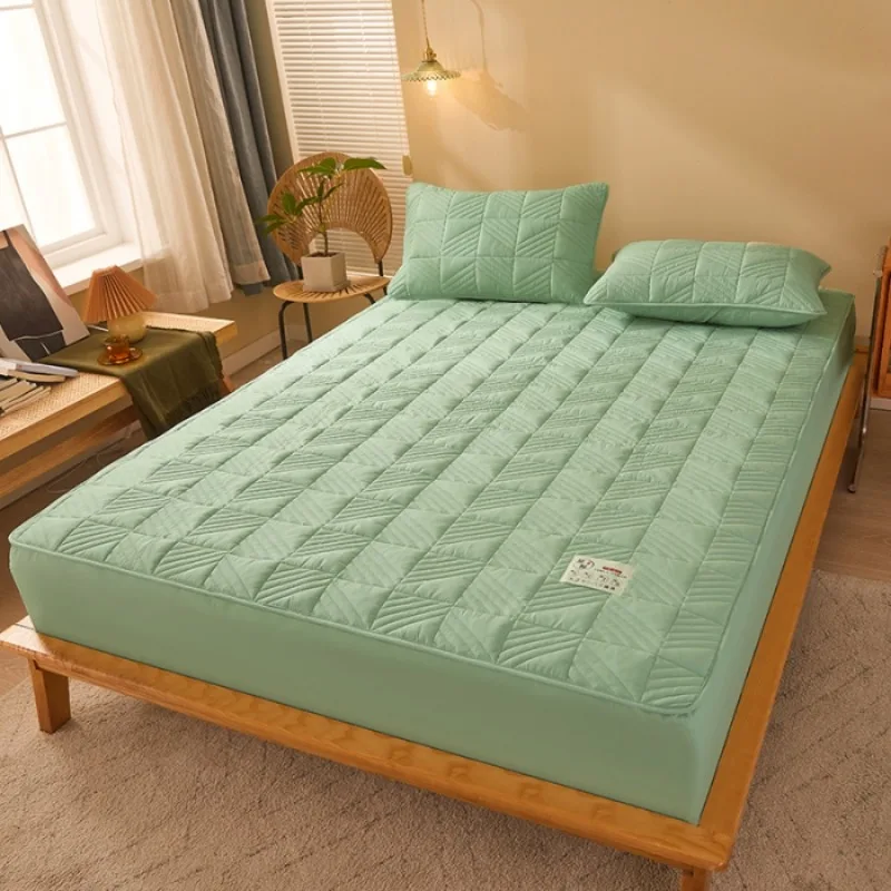 2025 Nuevo Sábana de algodón sándwich totalmente de algodón, una sola pieza, funda de cama de color natural, funda protectora de colchón gruesa