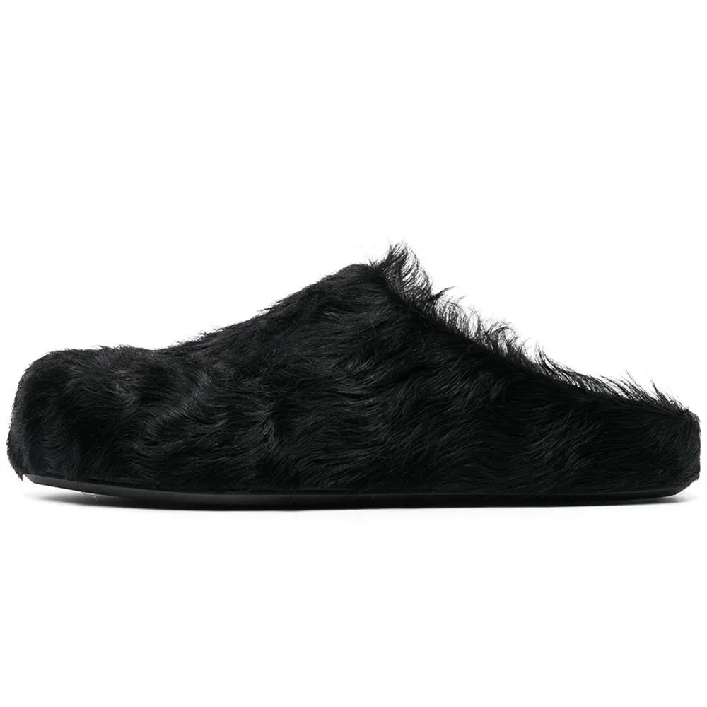 Designer fur Leather Mules Shoes Women 2023 Horsehair Slides Mules Runway Flats Casual Slippers For Men Moccasin Fashion Shoes