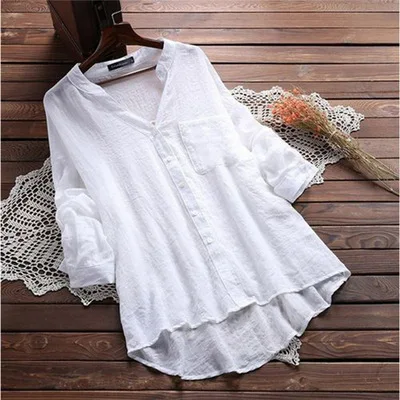 White Cotton Long irt Women Summer Clothes irt Dr Casual Commute Sle Pure Color Loose Fit Mid-Length Sve
