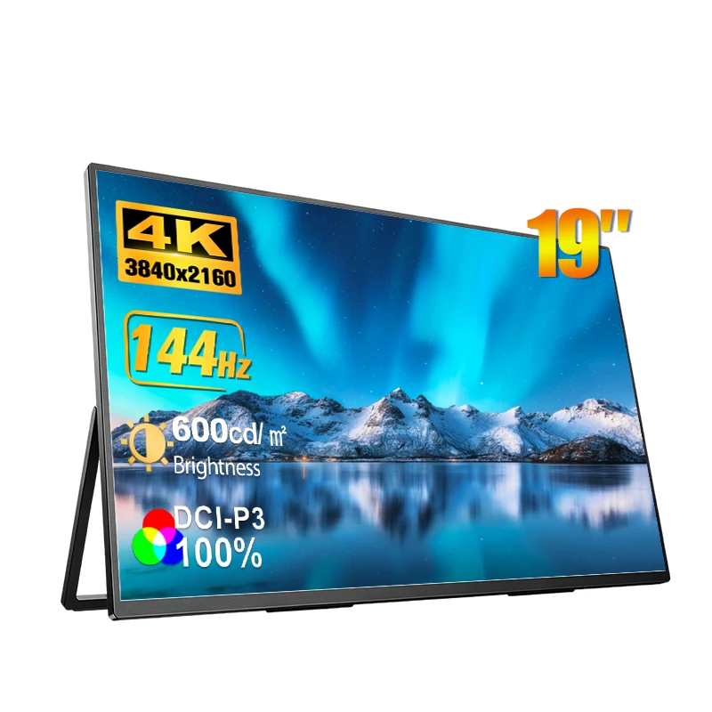 Draagbare monitor 19 inch 4K UHD 144Hz 600nits reis-gamingmonitor IPS-scherm USB Type-C poort voor Mac laptop pc Xbox PS5
