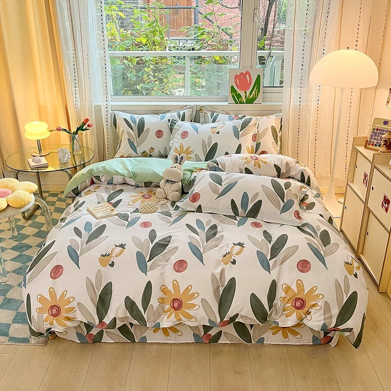 Green Leaves Floral Duvet Cover Bedding Set 100% Cotton for Teen Girls Garden Botanical Comforter Cover for All Season Bedroom