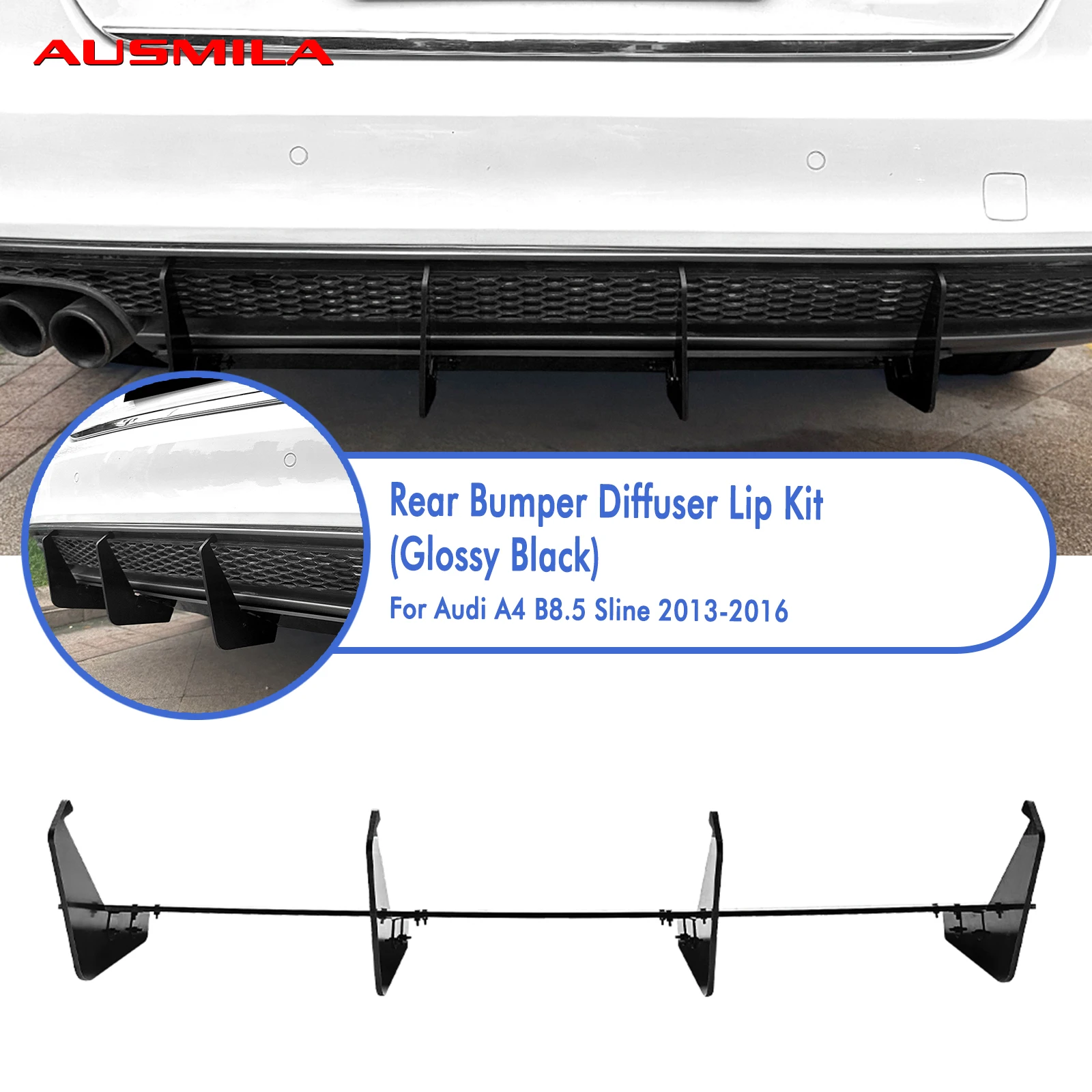 Rear Bumper Lower Diffuser Canard Fin Bracket For Audi A4 B8.5 2013-2016