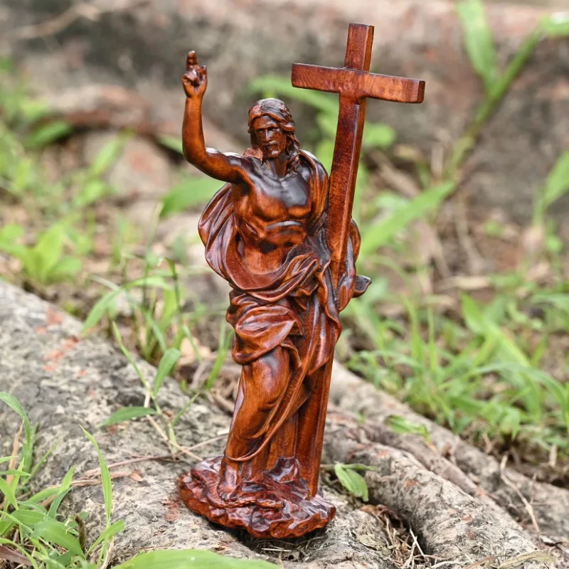 Plaque en bois vintage Resurrection de Jésus Icône en bois Tenture murale Notre Seigneur Décor
