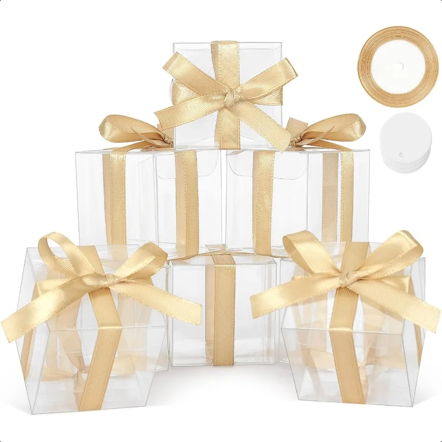 60 Pcs Clear Boxes for Favors 3x3x3 Inches Clear Gift Boxes PET Material Party Favor Boxes Plastic Small Gift Boxes with Lids C