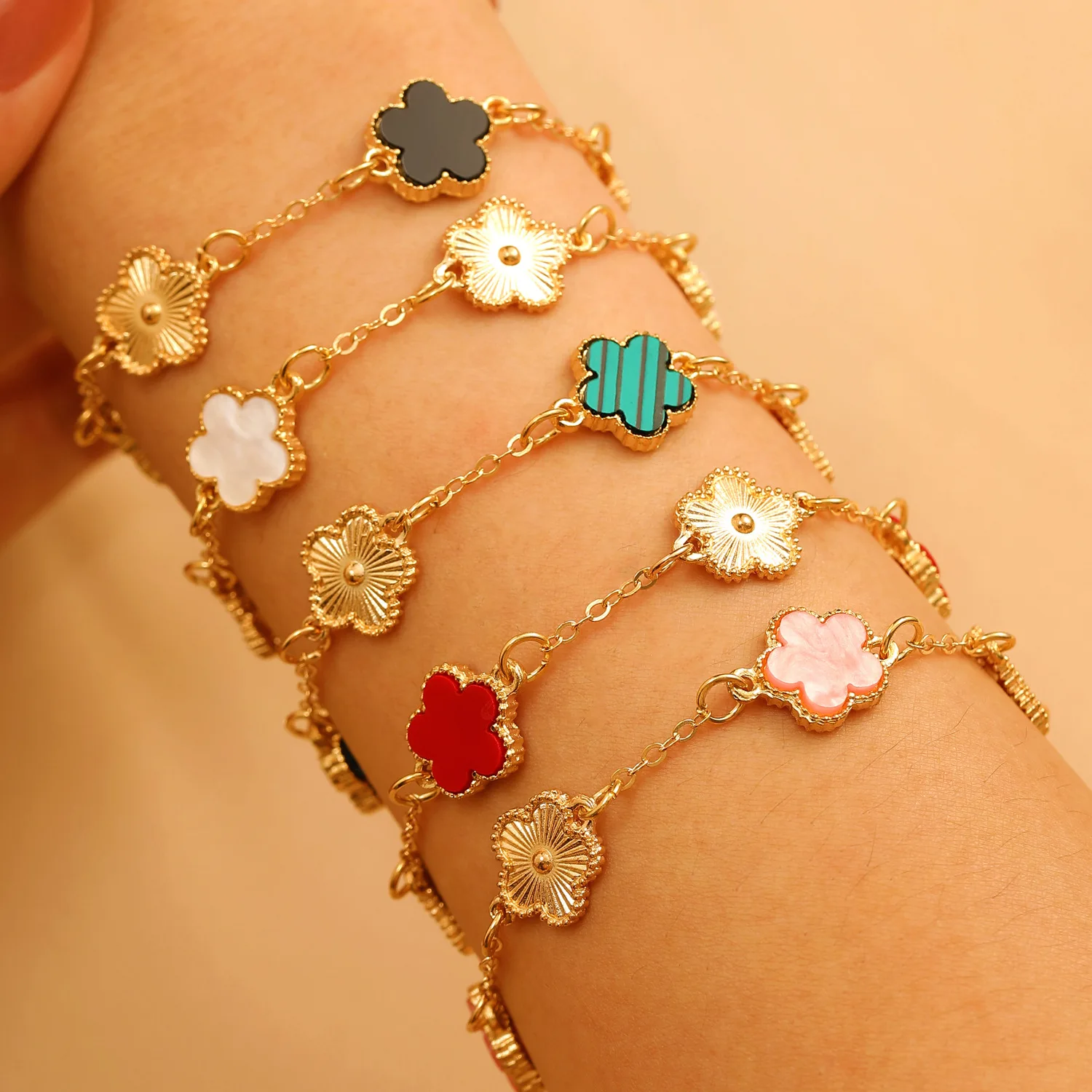 

Five Petal Flower Bracelet Chain Tassel Colorful Enamel Charm Women Fashion Elegant Jewelry Gift Trendy Accessory