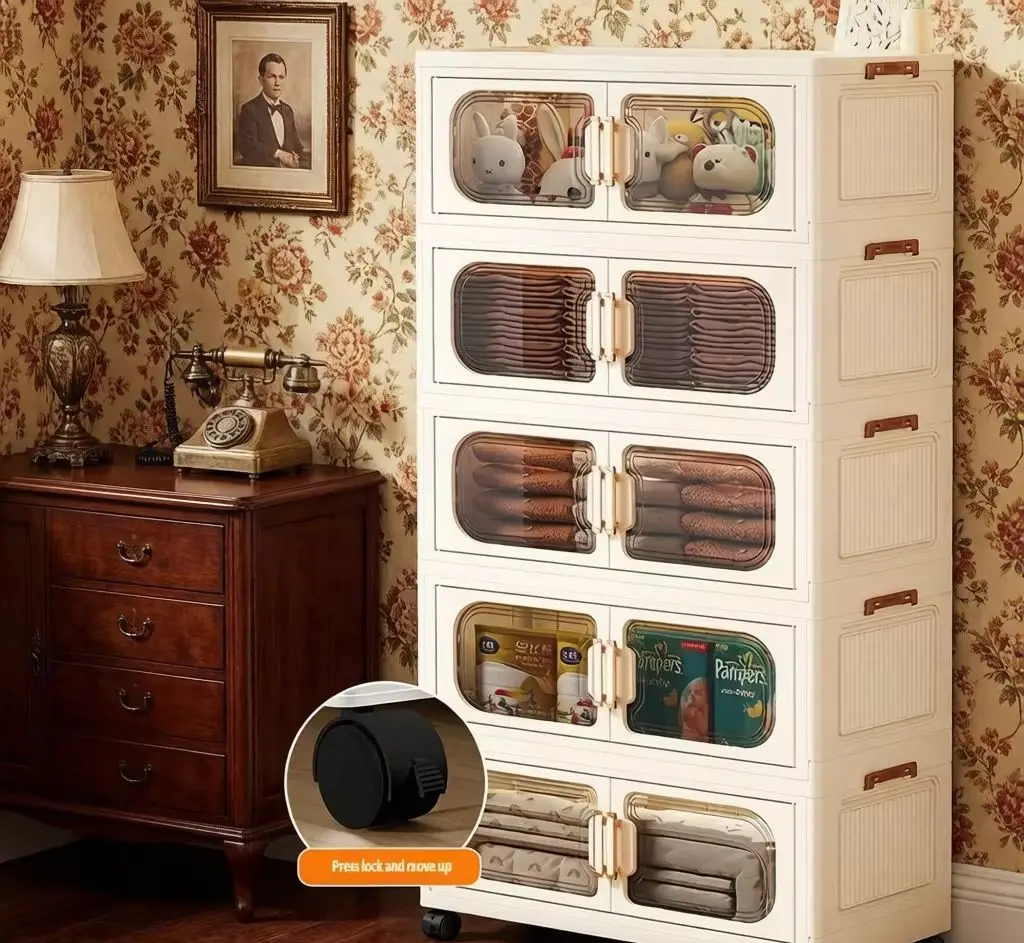 Foldable Baby Wardrobe Multi-Layer Living Room Toy Sorting Cabinet Free Installation Household Storage Cabinet