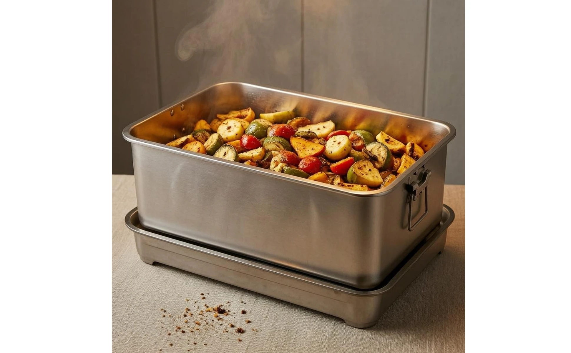 Stainless Steel Tray Side Handles Rectangular Serving Tray Stainless Steel Hotel Pan Seamless Home Container Stackable