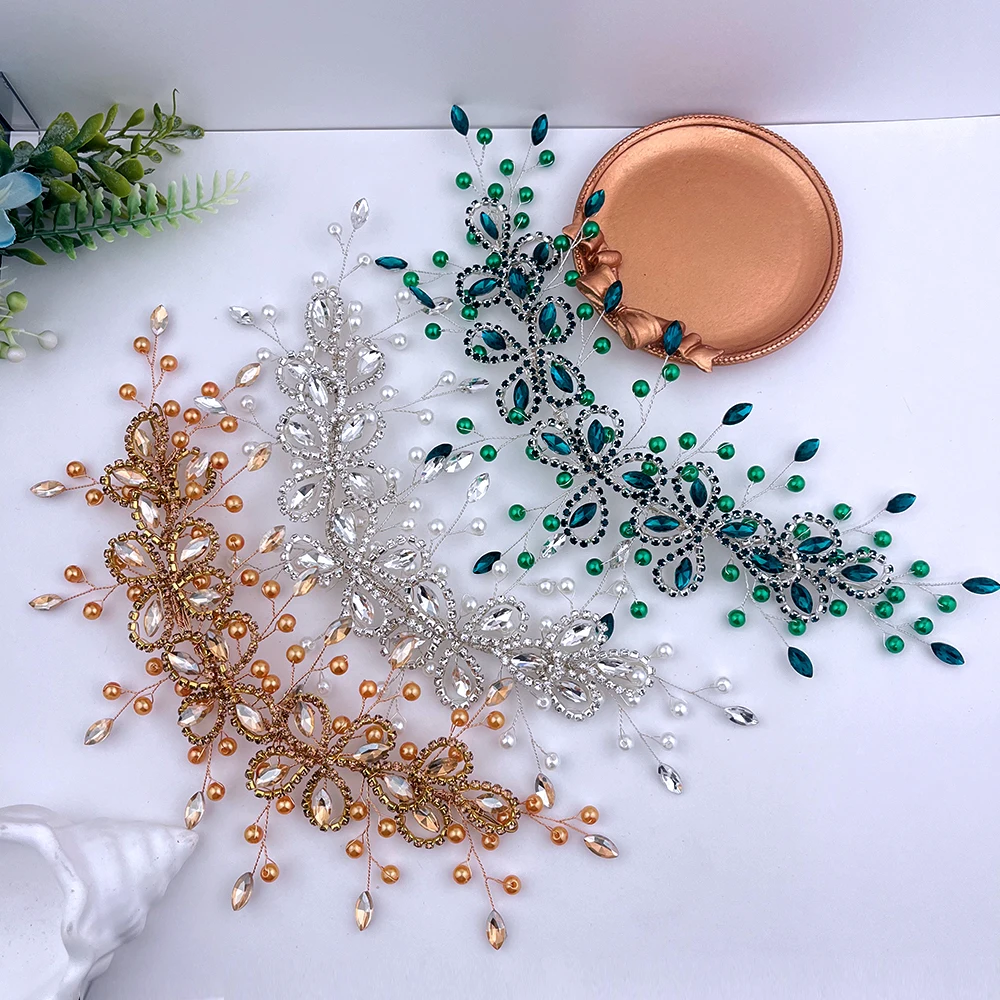 DZ362 Pearl Rhinestone Headpiece Tiara Bride Halloween Wedding Head Jewelry Sticks For Hair Indian Headdresses for Hair