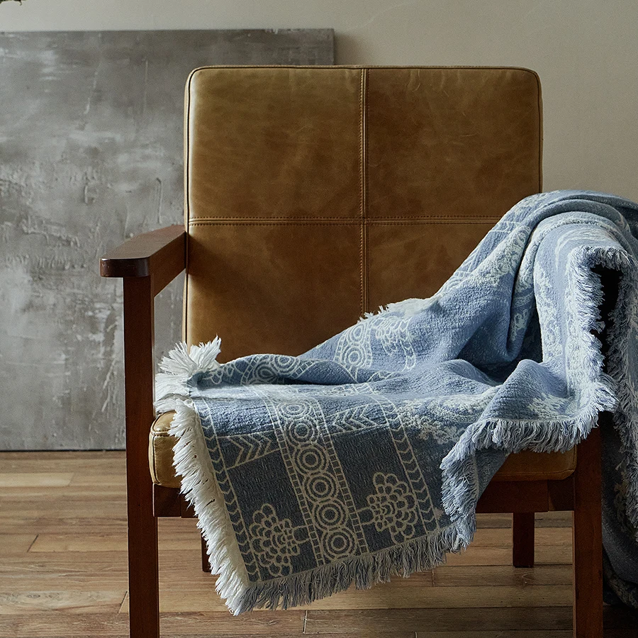 

Fangzi Ma 2026 New Cotton Linen Strong Shrinkage Color Woven Embroidered Blanket Woolen Blanket Quilt Breathable High Coolness