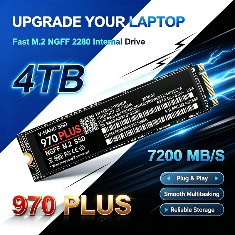 7200MB/s 970 PLUS M2 2280 SSD NGFF Internal Solid State Drive 500GB 1TB 2TB 4TB Large Capacity Storage for Laptop Desktop PC