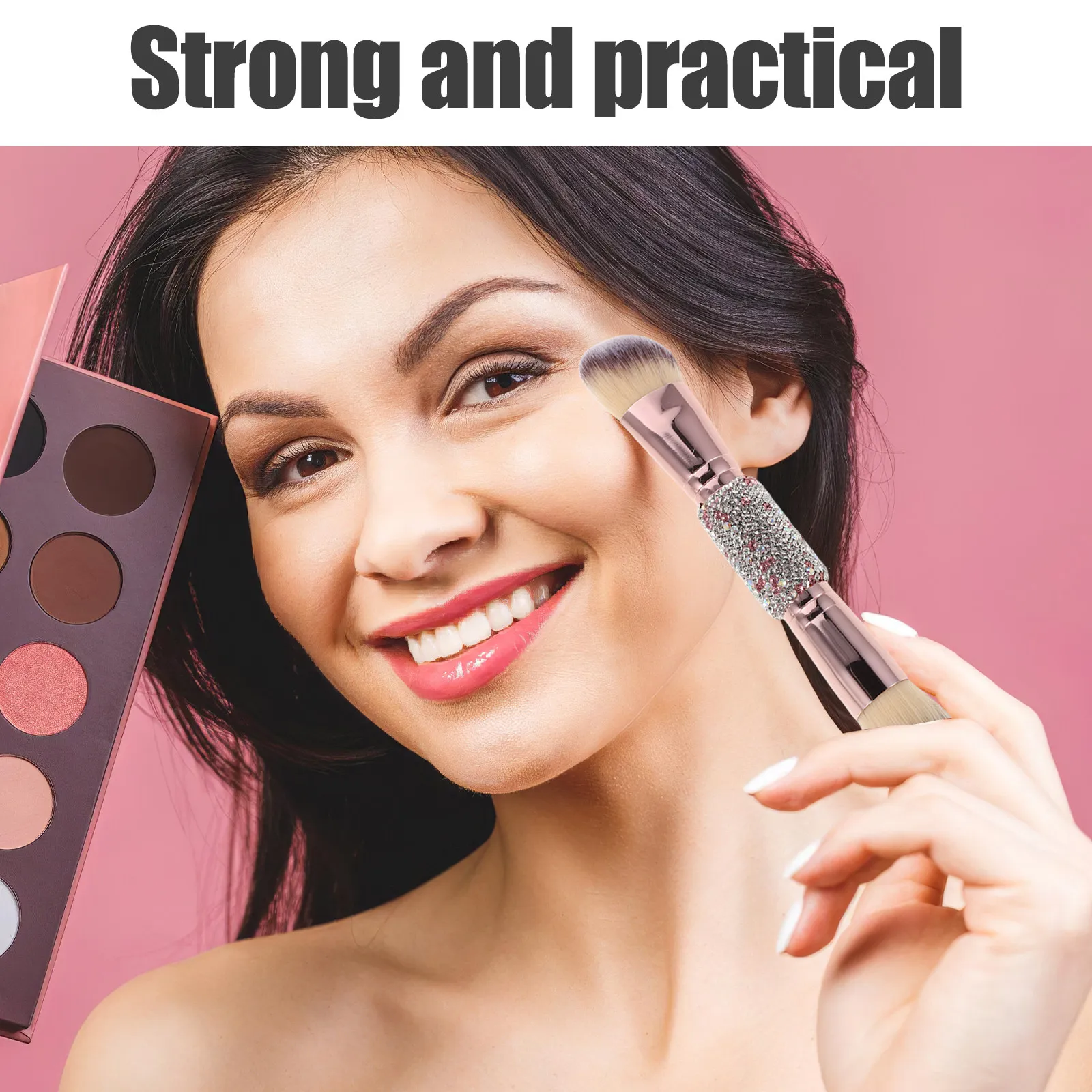 

Compact Dual Ended Makeup Brush Luxe Rhinestone Detail Soft Bristles Ideal for Foundation Blush Loose Powder and Contouring on