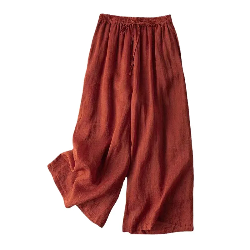 Pantaloni a gamba larga in lino di cotone di buona qualità moda estiva da donna Pantaloni comodi di base semplici in vita elastica femminile tinta unita