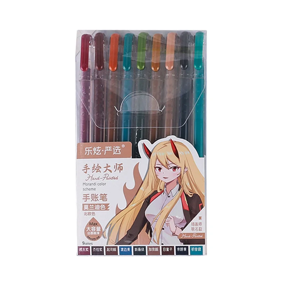 

Creative 9 Colors Hand Accounting Pen Set Large-capacity Quick Drying Vintage Marker Writing Tools Neutral Pen Students Gift