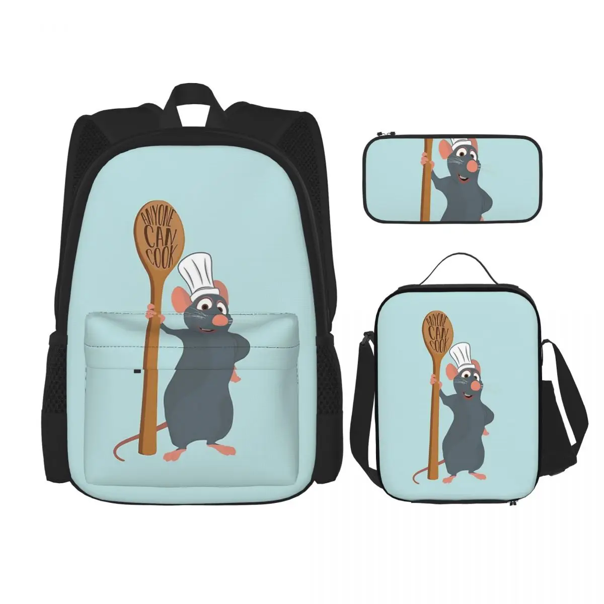 

Ratatouille - Anyone Can Cook Remy Backpacks Boys Girls Bookbag Children School Bags Rucksack Lunch Bag Pen Bag Three-Piece Set