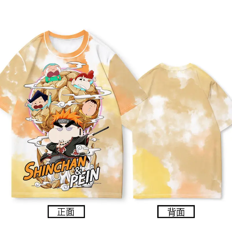 

Летняя футболка Bandai с коротким рукавом, быстросохнущая, с принтом Наруто, Крейон Шин-чан, аниме-персонажи Пейн, Итачи, Саске, для родителей и детей