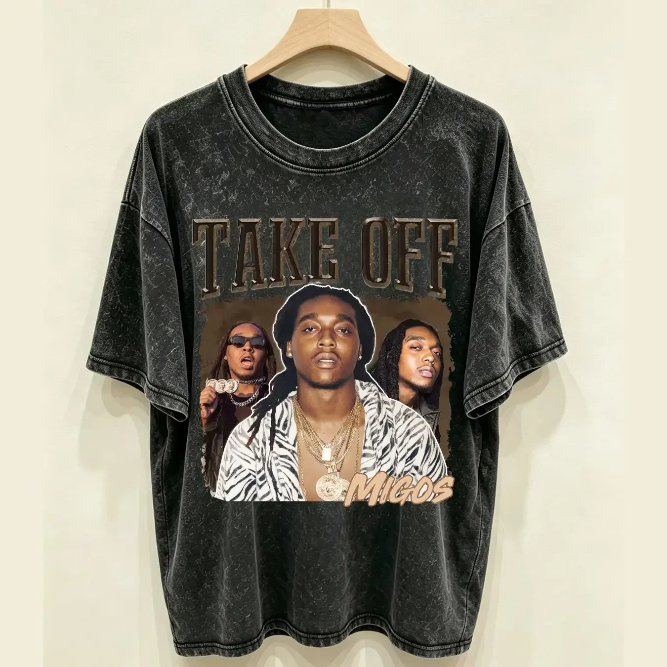 washed T Shirt Take Off Migos The Legend Never Die Takeoff Fan Rap Hip hop Rapper vintage Washed streetwear homme fashion