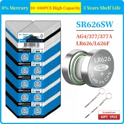 High Capacity 10-100pcs SR626SW AG4 Equivalent 377S 377 LR626 1.55V Button Cell Battery for Watch Candle lamp Replacement