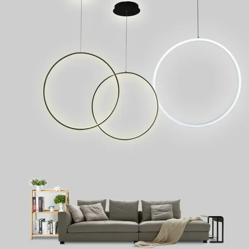 Modern LED Black Circle Pendant Lamp round Ring Chandelier Light for Living Room Indoor Home Ceiling Lighting Fixture