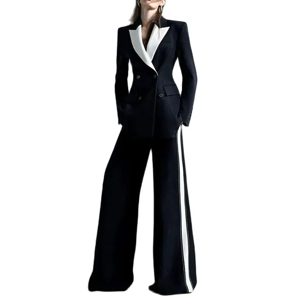 Doppio petto Peak risvolto Slim Fit abiti da donna lunghezza regolare alta qualità Office Lady 2 pezzi giacca pantaloni set Blazer