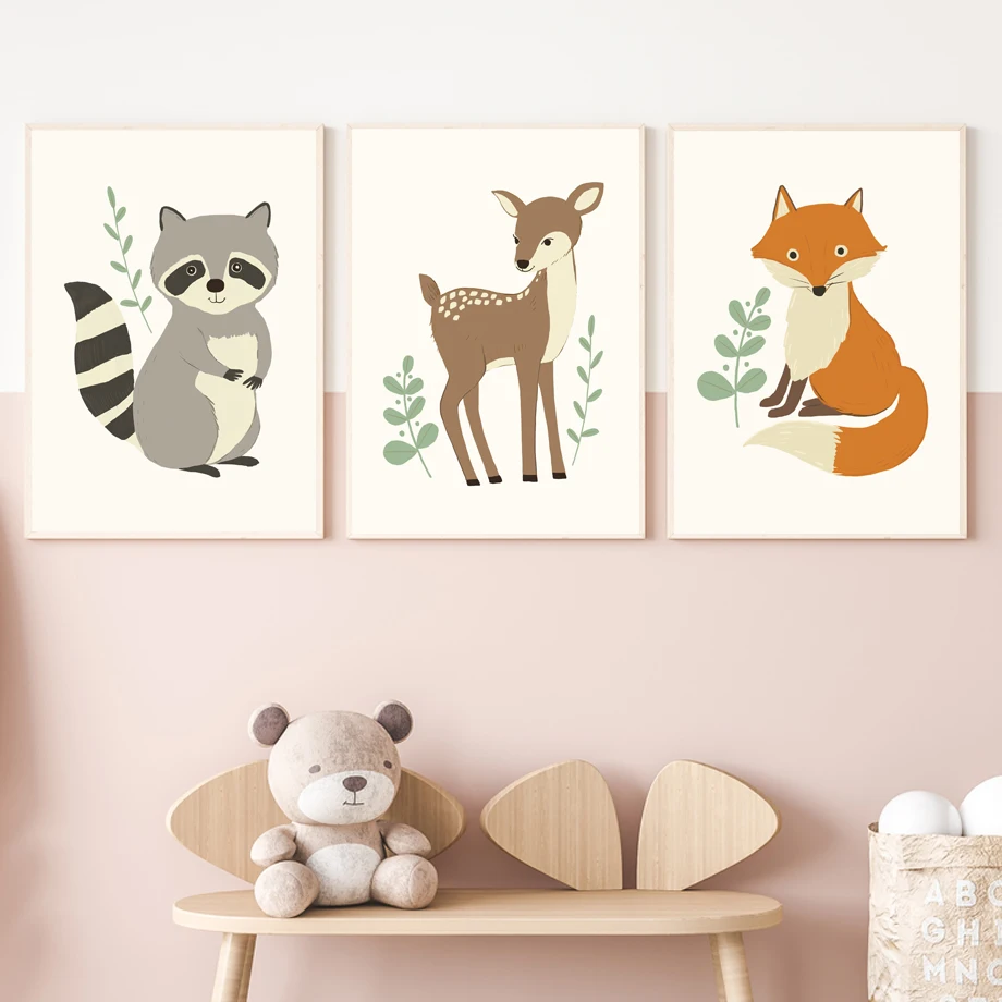 Animals Bear Fox Rabbit Raccoon Deer Elephant Posters Minimalist Print Canvas Painting Wall Art for Living Room Home Decor