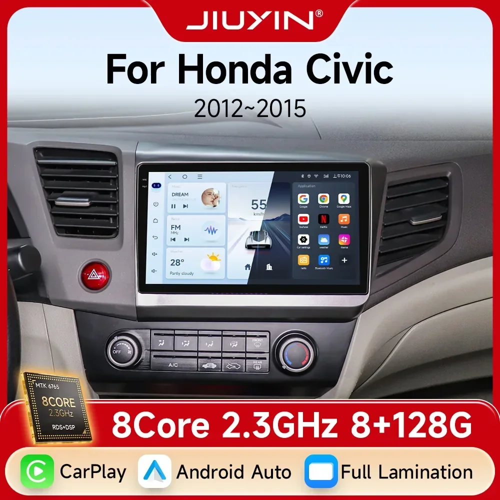 9 inch for Honda Civic 2011-2013 2014 2015 Android 13 WIFI Car Radio Multimedia Video Stereo Player Navigation GPS CarPlay WIFI
