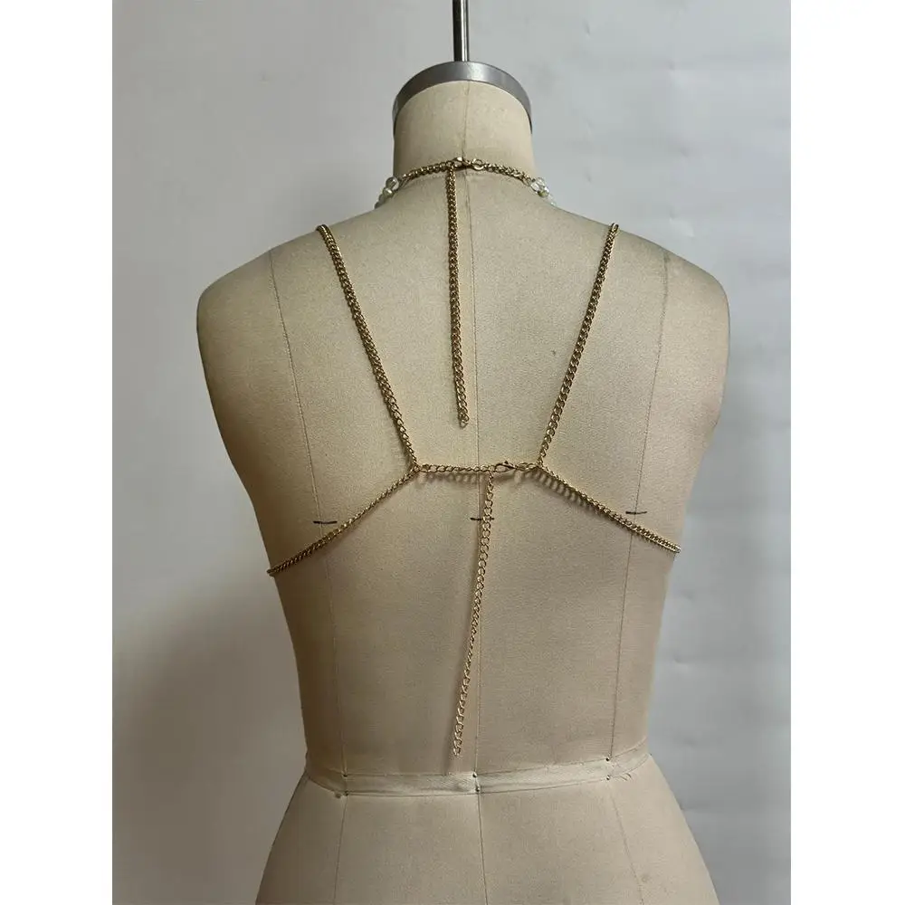 

Модная летняя цепочка для тела с жемчугом, пляжная одежда, укороченная верхняя одежда, топ с лямкой на шее из бисера, сексуальная романтическая цепочка для тела с драгоценными камнями для женщин