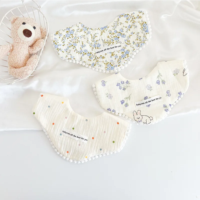 3 pcs ins Korean version thickened gauze bib cotton baby bib petal saliva towel all-match waterproof bib saliva pocket