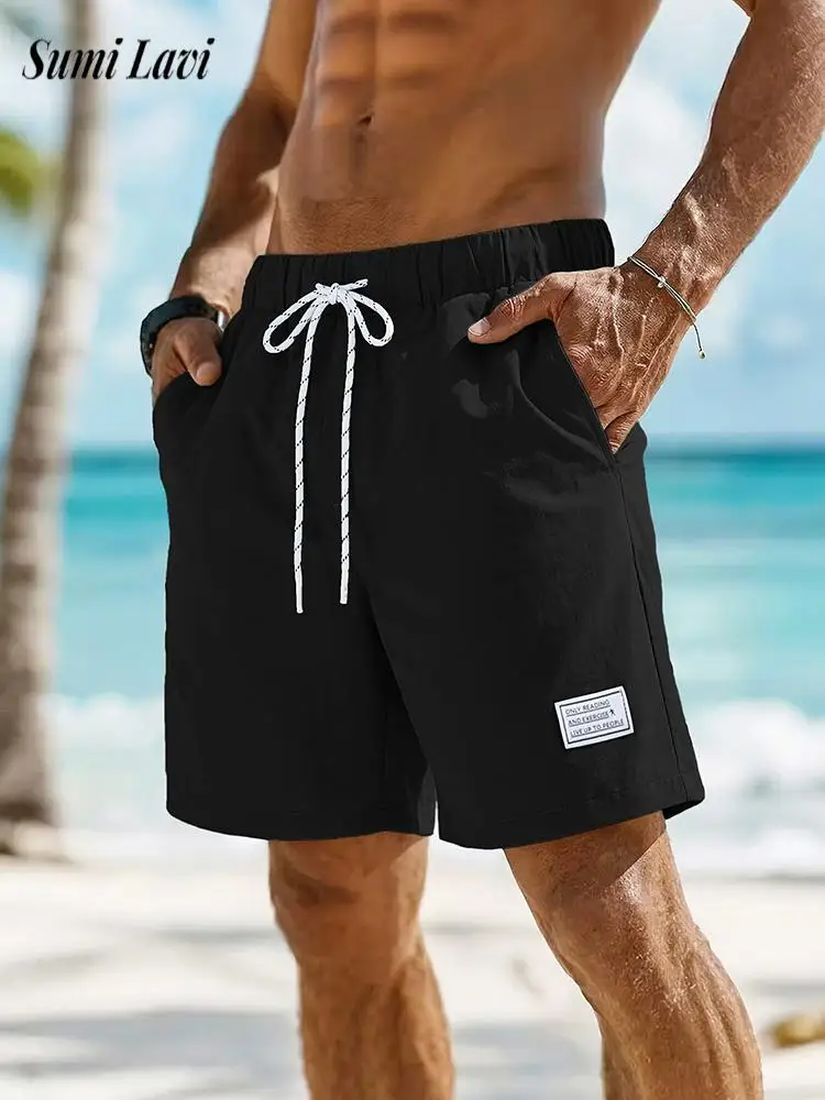 

Sports Fitness Mens Loose Shorts Outdoor Casual Solid Color Straight Shorts 2026 Spring Summer Daily Leisure Lace-up Men Bottoms