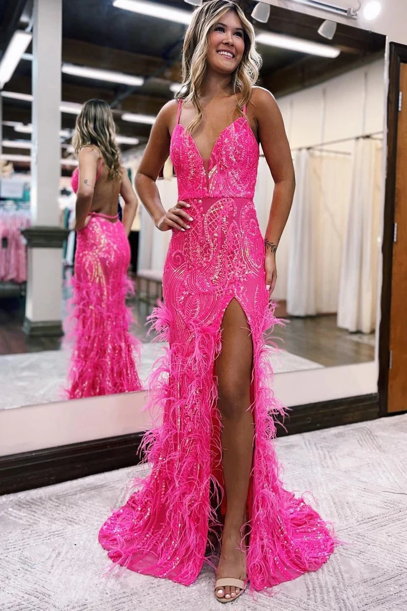 Customized Women's Party Dress Sleeveless Shiny Sequins Feather Evening Dress Sexy Off Shoulder Backless Long Formal Prom Gown