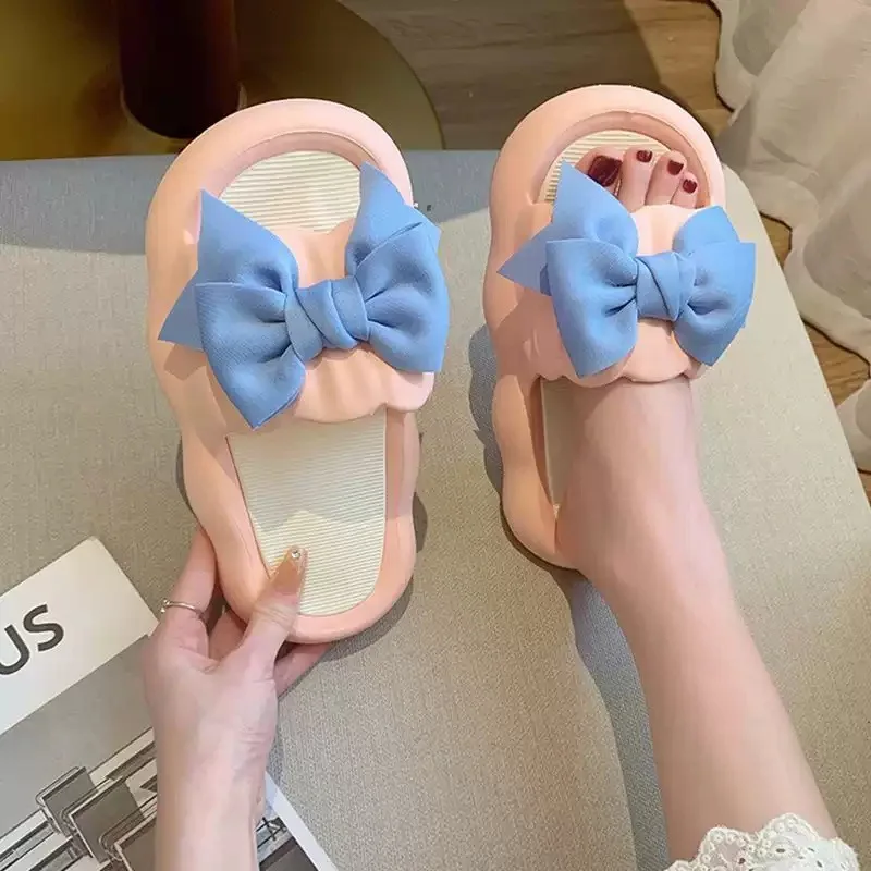 두꺼운 나비 넥타이 슬리퍼, 실내 가정용 샌들, 커플 욕실 슬라이드, 미끄럼 방지, 부드러운 집 슬리퍼 2023