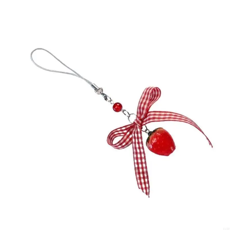 E15E Strawberry Cube Bowknot Pendant Pendant Phone Apped Hanging Corre