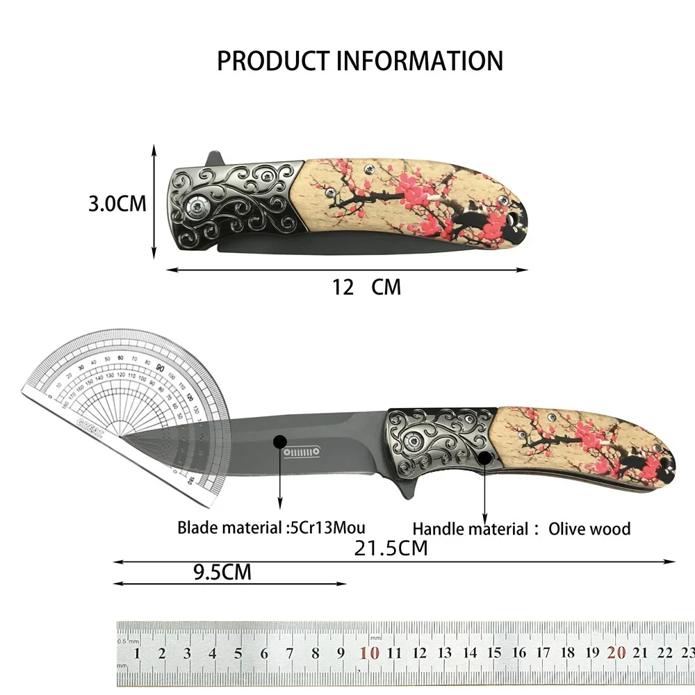 Tactical Jeep DA157 Folding Pocket Knife Perilla Olive Wood Handles Camping Hunting Knives Outdoor Combat EDC Tools for Gifts