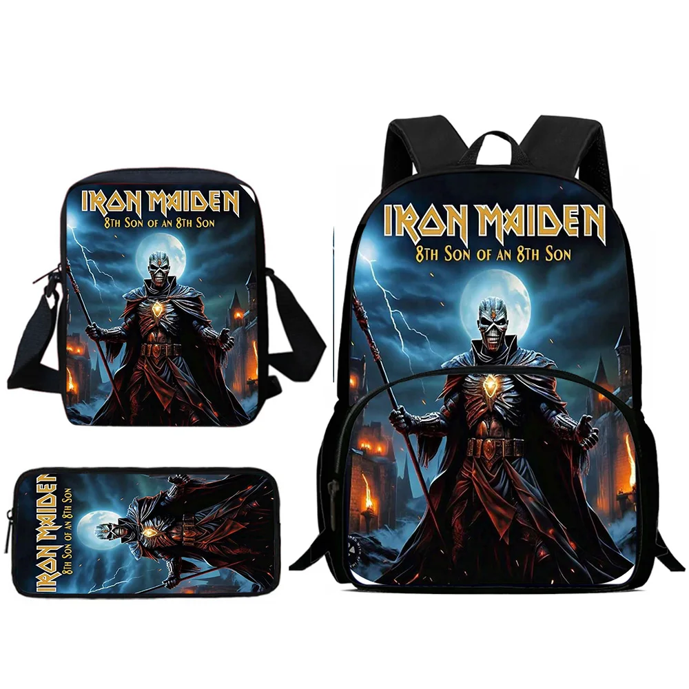 เด็กกระเป๋าเป้สะพายหลังโลหะ M-maidens Band I-irons กระเป๋าสะพายดินสอนักเรียนขนาดใหญ่ความจุกระเป๋าสําหรับชายหญิงที่ดีที่สุดของขวัญ