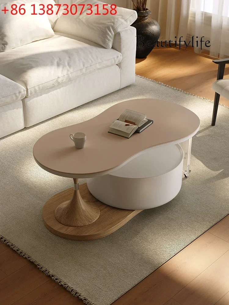 Living Room Mobile Coffee Table Home Modern Stone Plate Special-Shaped Small Apartment Rotating New Tea Table