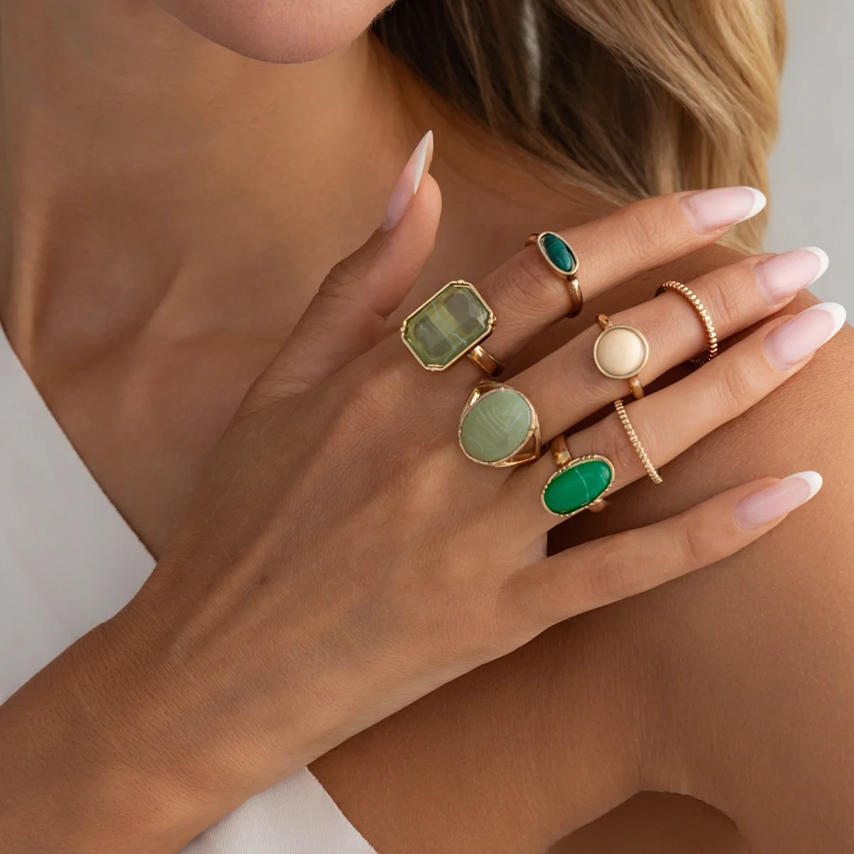 Ring Green Resin Geometric Stackable Vintage for Women Daily Commute Office Wear Durable Elegant Trendy Fashion Jewelry