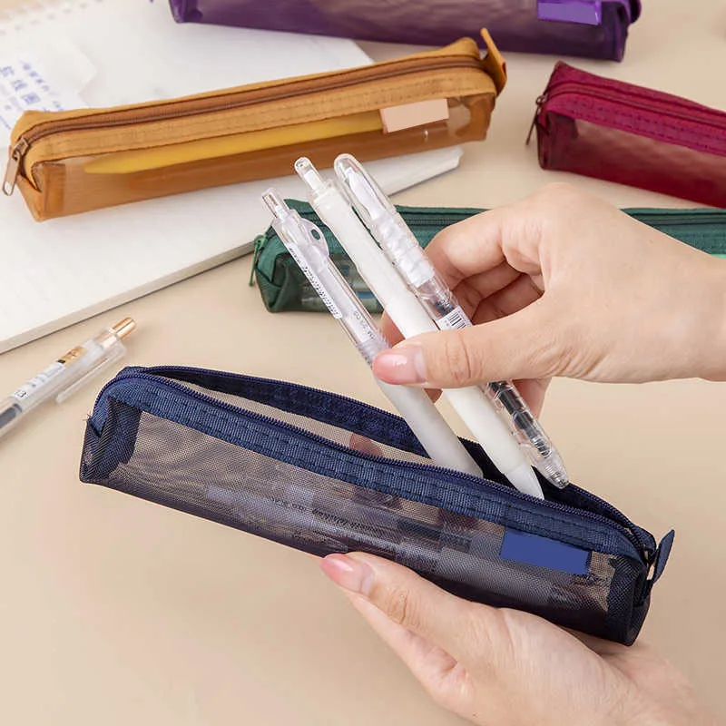 

1PCS Mech Long Brush Storage Makeup Case Bags for Women Girl Clear Zipper Cosmetic Case Student Pencil Case Simple