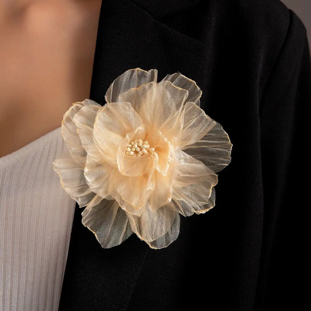 Grande Broche Fleur Géométrique Faite à la Main, Accessoires de Vêtements Doux, Tissu Romain, Bijoux à la Mode, Plante, ixde Mariage