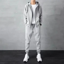 Two Piece Spring Autumn Thin Minimalist Sports Men Set Loose Cardigans Zipper Hooded Hoodie Elastic Waist Casual Sweatpants Suit