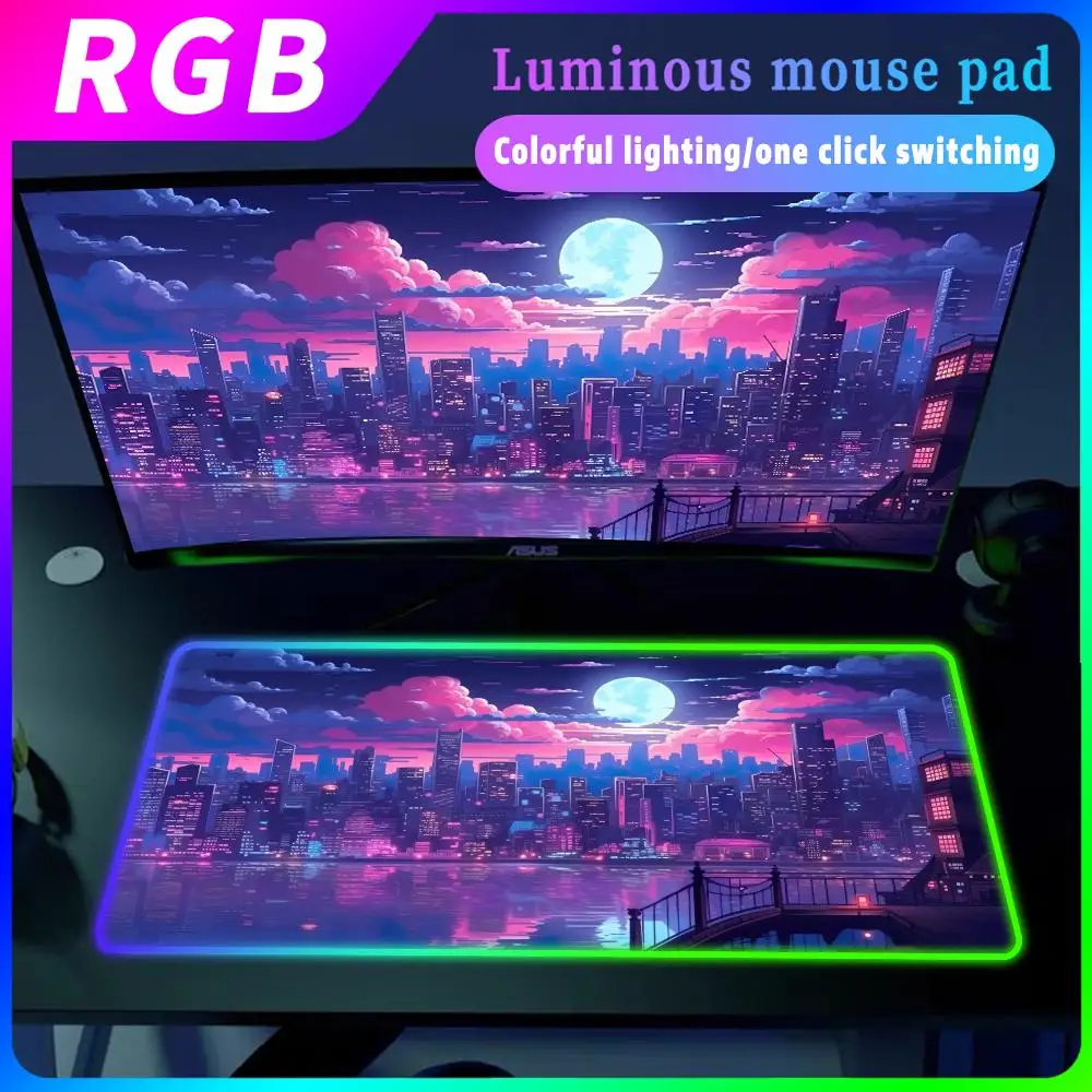 

Anime Starry Sky Mouse Pad RGB LED High Speed Computer Accessories Mousepad Moon Large Desk Mat Keyboard Girl HD Mouse Pad