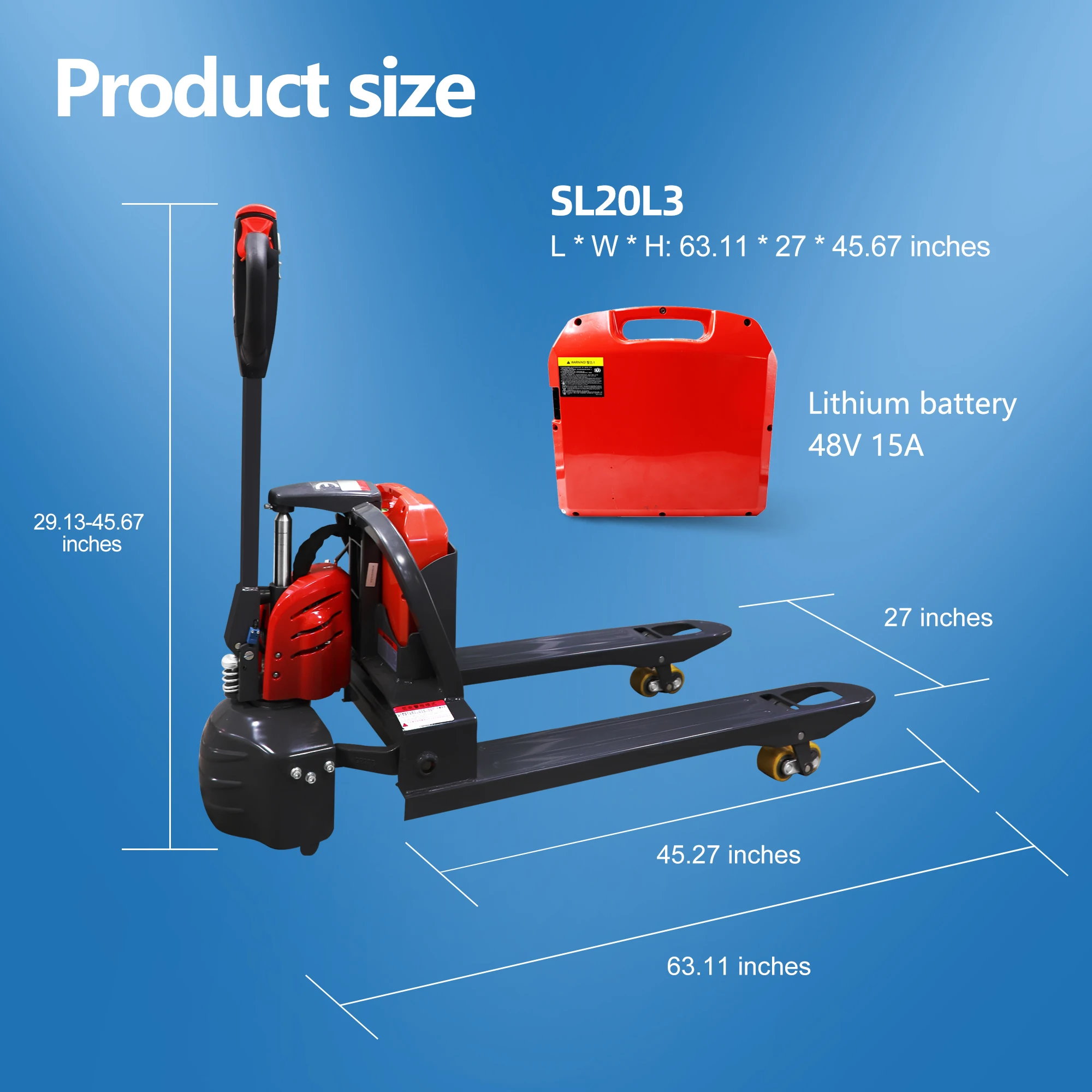 Full Electric Pallet Jack, 4400LBS Capacity 45