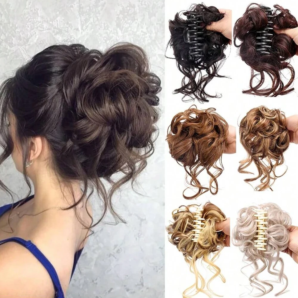 

Messy Bun Hair Piece Claw Clip In Hair Bun Wavy Curly Hair Bun Synthetic Tousled Updo Hair Extensions Scrunchie Hairpiece