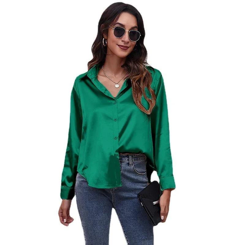 Long Sleeve Open Front Shirt with Button Closure Regular Length Elegant Professional Straight Cut Urban Style Women Blouse 5