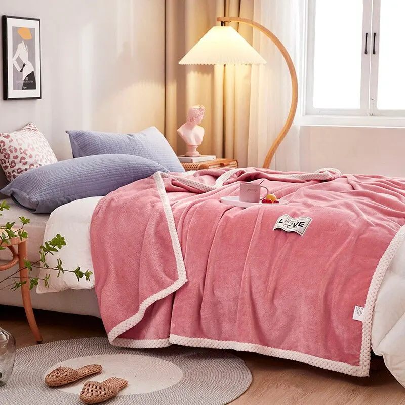 Pink Flannel Fleece Blanket Adult Children Soft Warm Throw Bed Covers Simple Solid Color Sofa Breathable Bedspreads