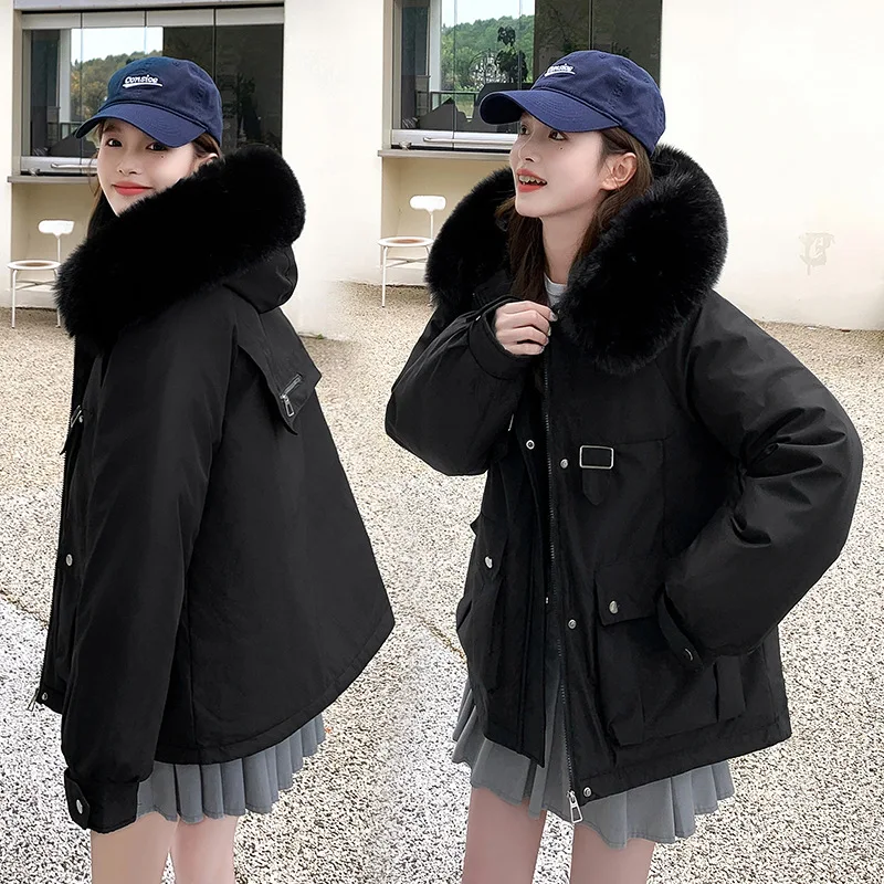 Women Parka Fashion Mid Long Coat Wool Liner Hooded Parkas 2024 New Winter Jacket With Fur Collar Warm Snow Wear Padded Clothes