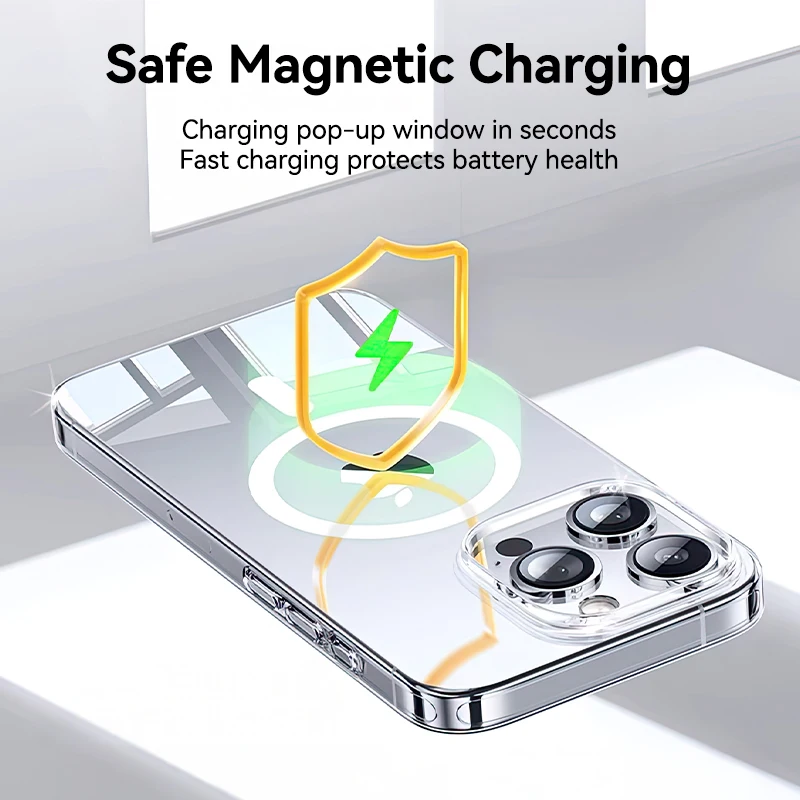 Joyroom Magnetic Phone Case For iPhone 16 Pro Max Wireless Charging Transparent Phone Cover Anti-Yellow Case For iPhone 16 Pro