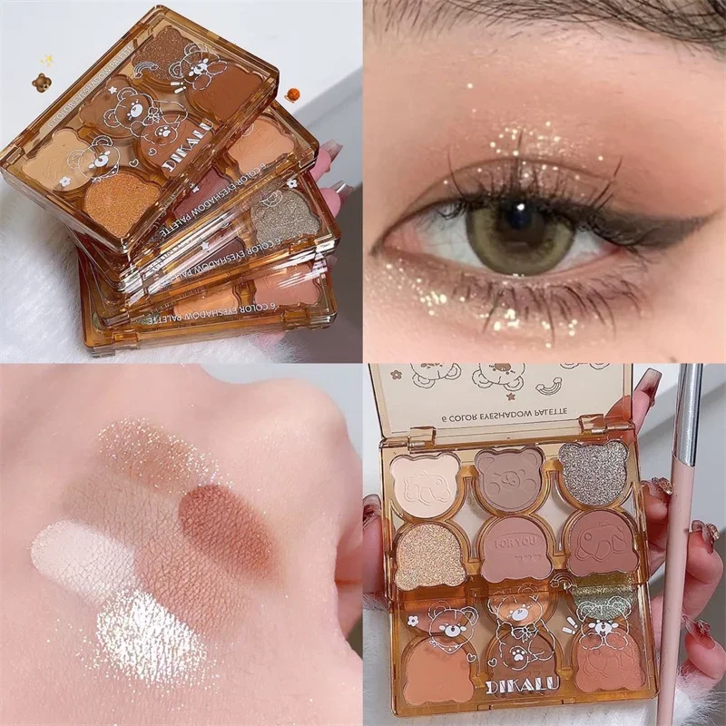 Sombra de ojos con purpurina, 6 colores, mate, Nacarado, Diamante brillante, resistente al agua, larga duración, ojos encantadores, paleta de maquillaje, cosméticos