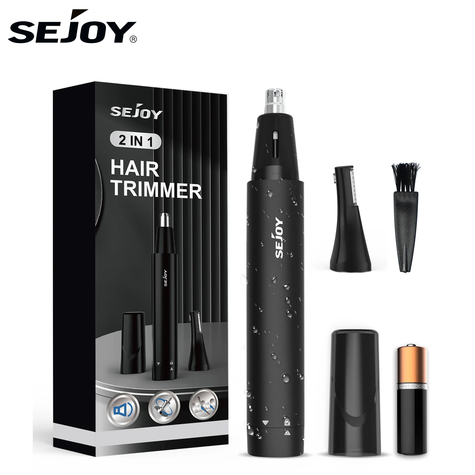 

Sejoy 2-in-1 Nose Ear Hair Trimmer Eyebrow Shaver Groomer Kit Portable Electric Waterproof IPX5 Dual Edge Blade Battery Operated